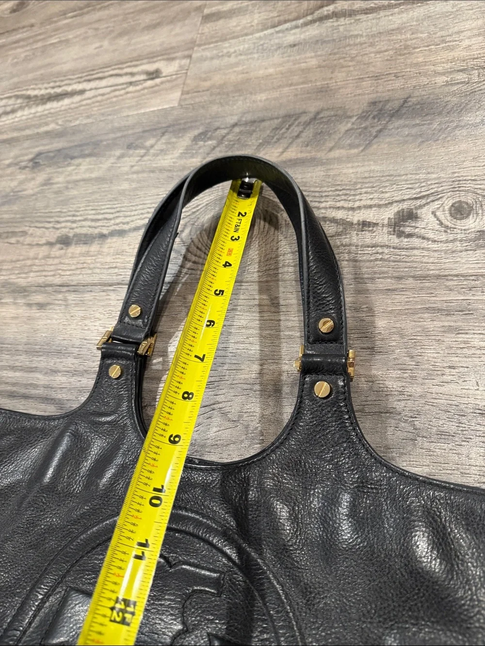 Tory Burch Bombe Black Leather Tote Bag